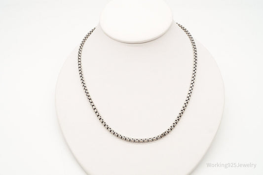 Vintage High Fashion Sterling Silver Puffy Box Chain Link Necklace