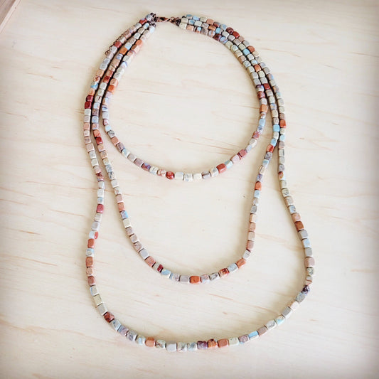 Triple Strand Layered Western Boho Aqua Terra Necklace 264q