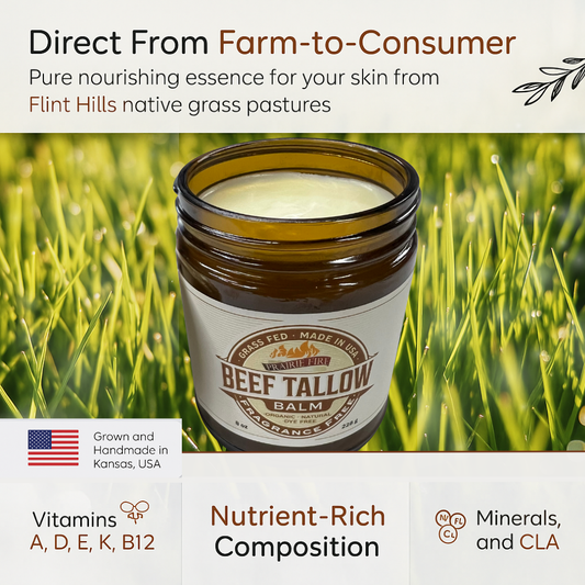 Grass Fed Beef Tallow Balm - 4 oz - Made in USA - Organic Grass Fed and Finished Tallow - Moisturizing Skin Care