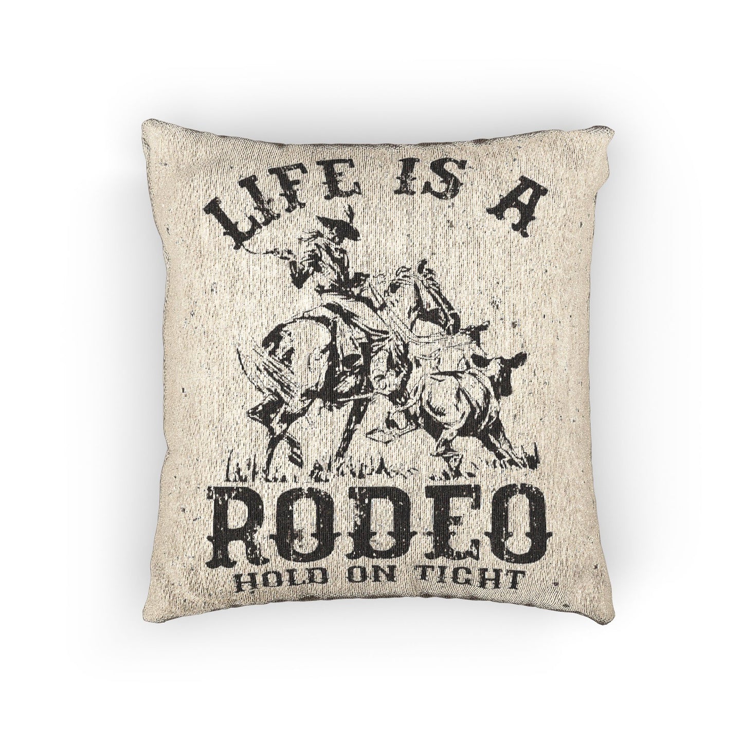Life is a Rodeo Woven Pillow for Rodeo Lovers, Rustic Home Decor, Western Style Cushion, Perfect Gift for Cowgirls and Cowboys, Rodeo Themed Room Accent