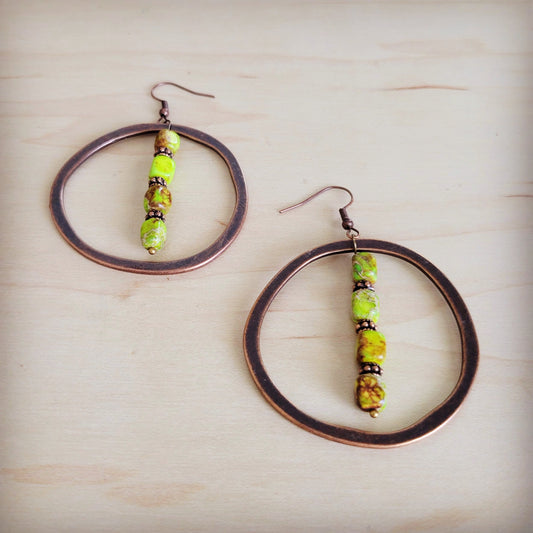 Western Copper Hoop Earrings w/ Lime Green Regalite 100a