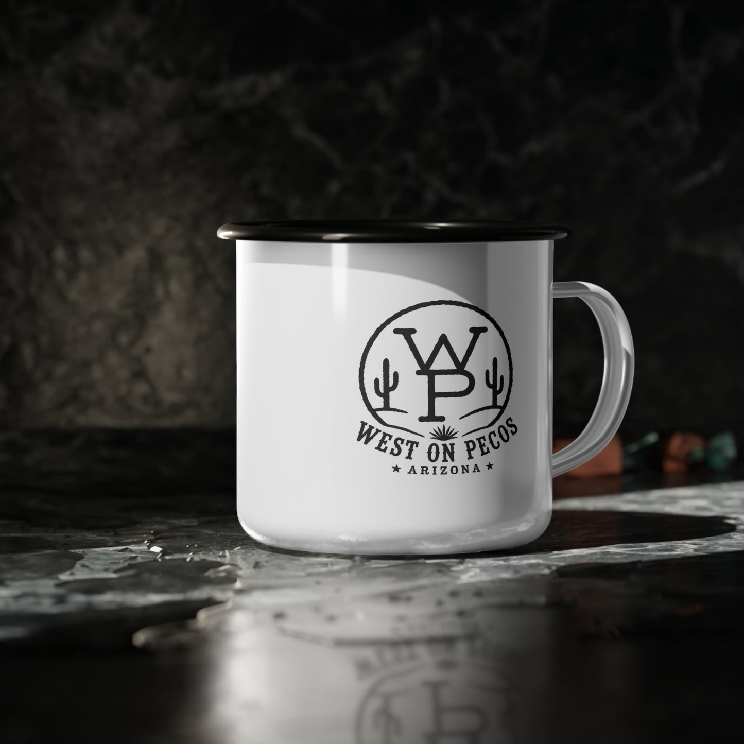 Enamel Camp Cup — West on Pecos Arizona Vintage Logo Camping Mug
