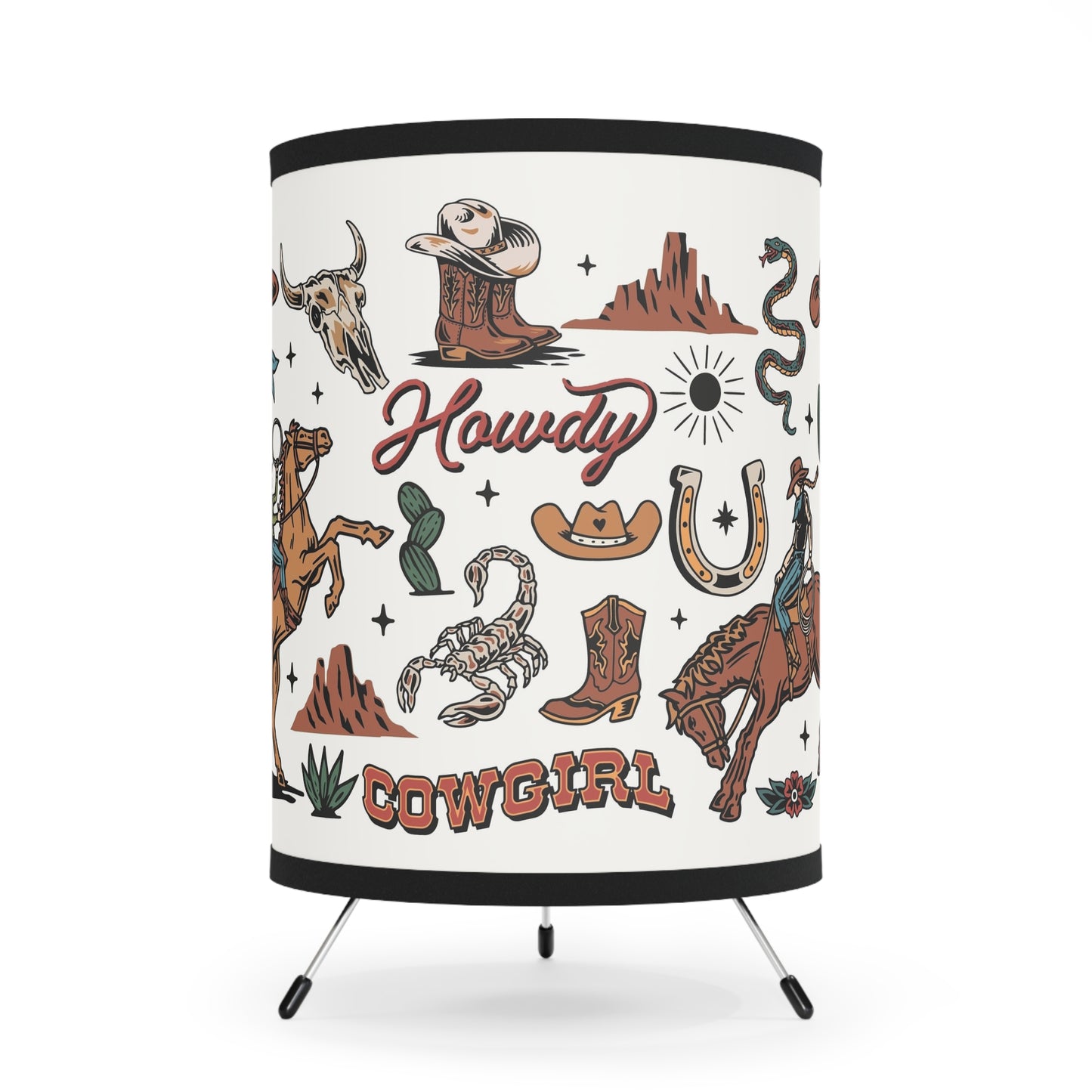 Cowgirl Tripod Lamp with High-Res Printed Shade - Rustic Decor for Home