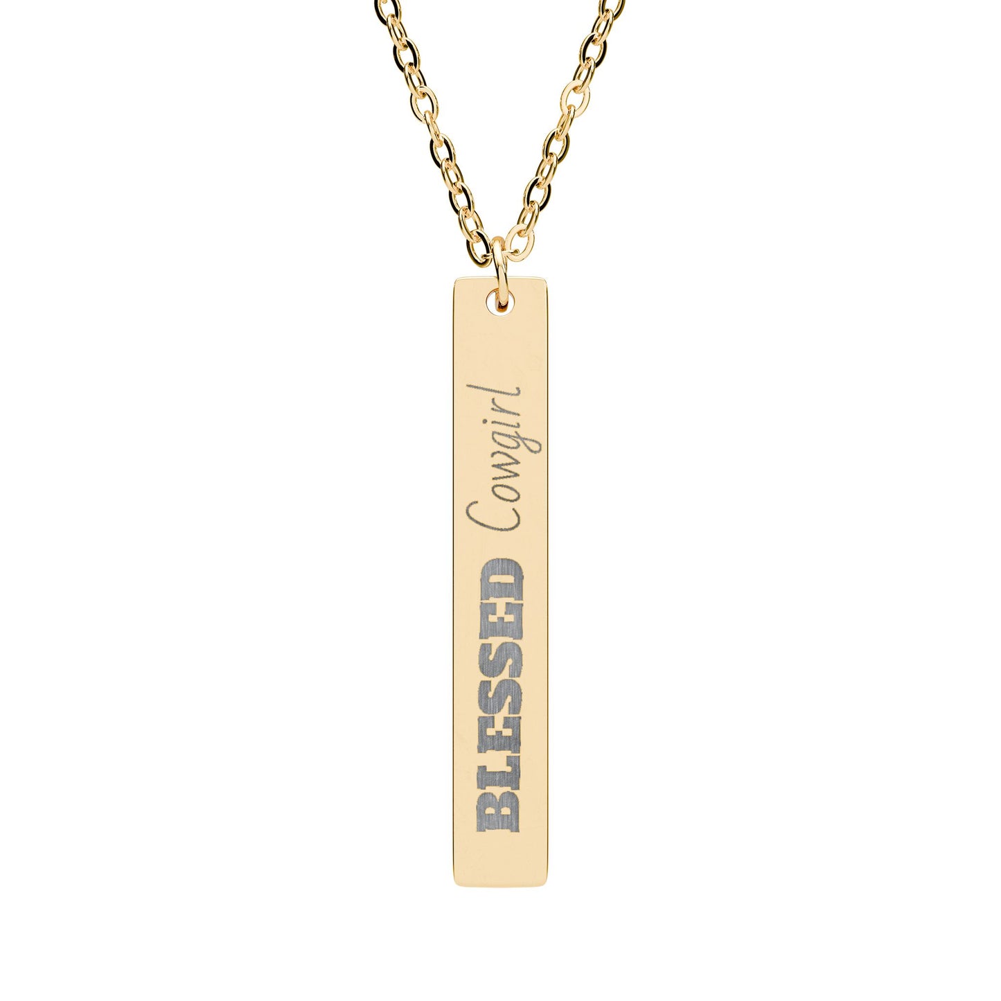 Blessed Cowgirl - Vertical Bar Necklace with Engraving - Blessed Charm