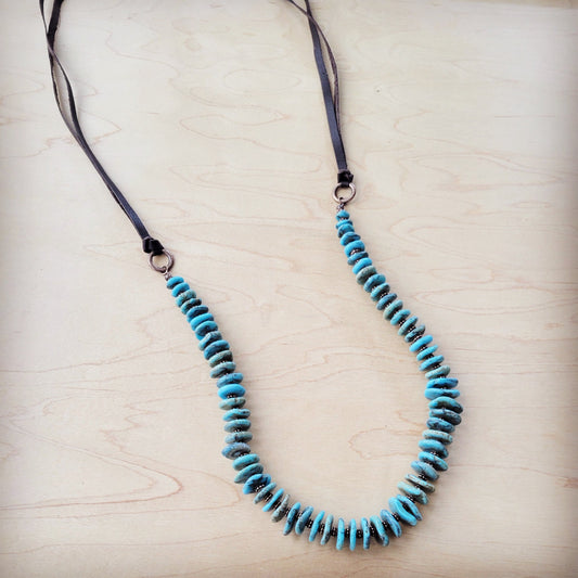 Turquoise Disc Necklace w/ Leather Ties 261x