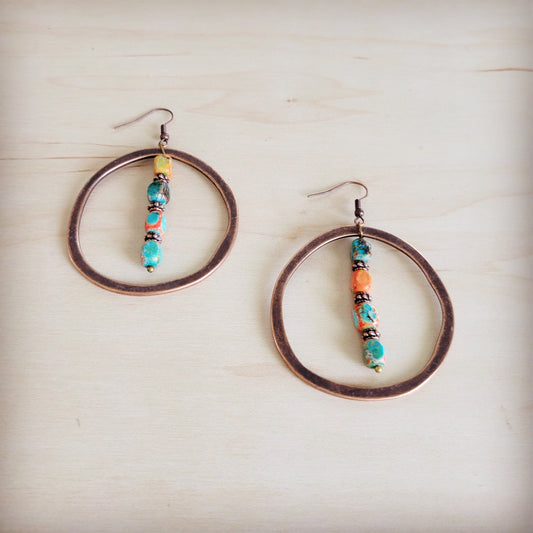 Western Copper Hoop Earrings w/ Sunrise Regalite 100f