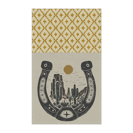 Western Horseshoe Tea Towel — Desert Cactus Sun Cotton Kitchen Towel