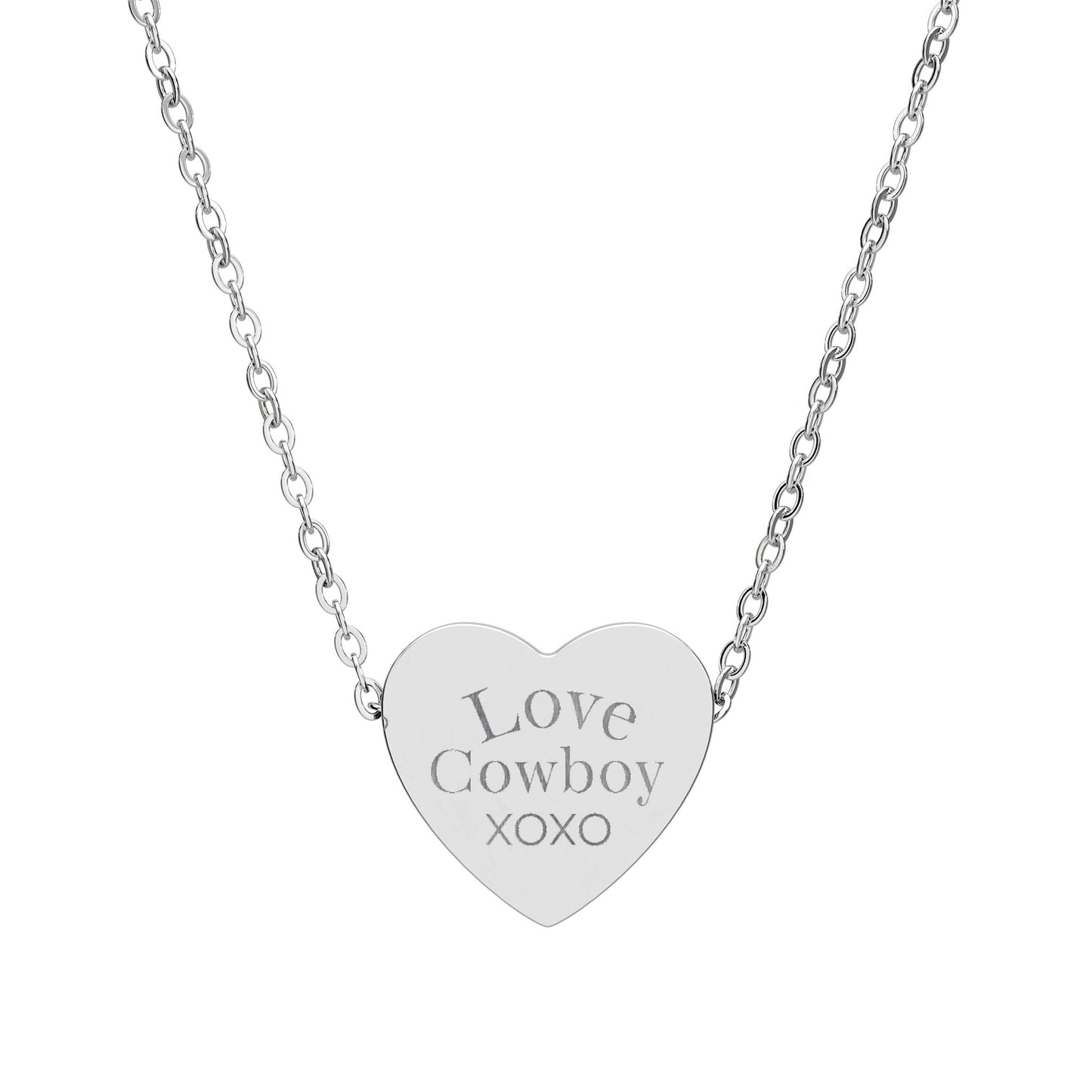 Love Cowboy XOXO - Engraved Heart Necklace - Personalized Love Jewelry