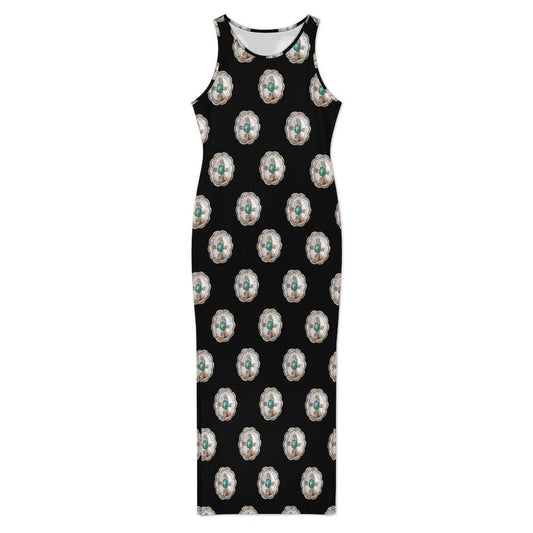 Baha Ranch Silver Concho Slit Maxi Dress