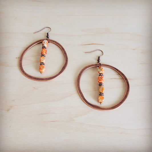 Western Copper Hoop Earrings w/ Orange Regalite 100e