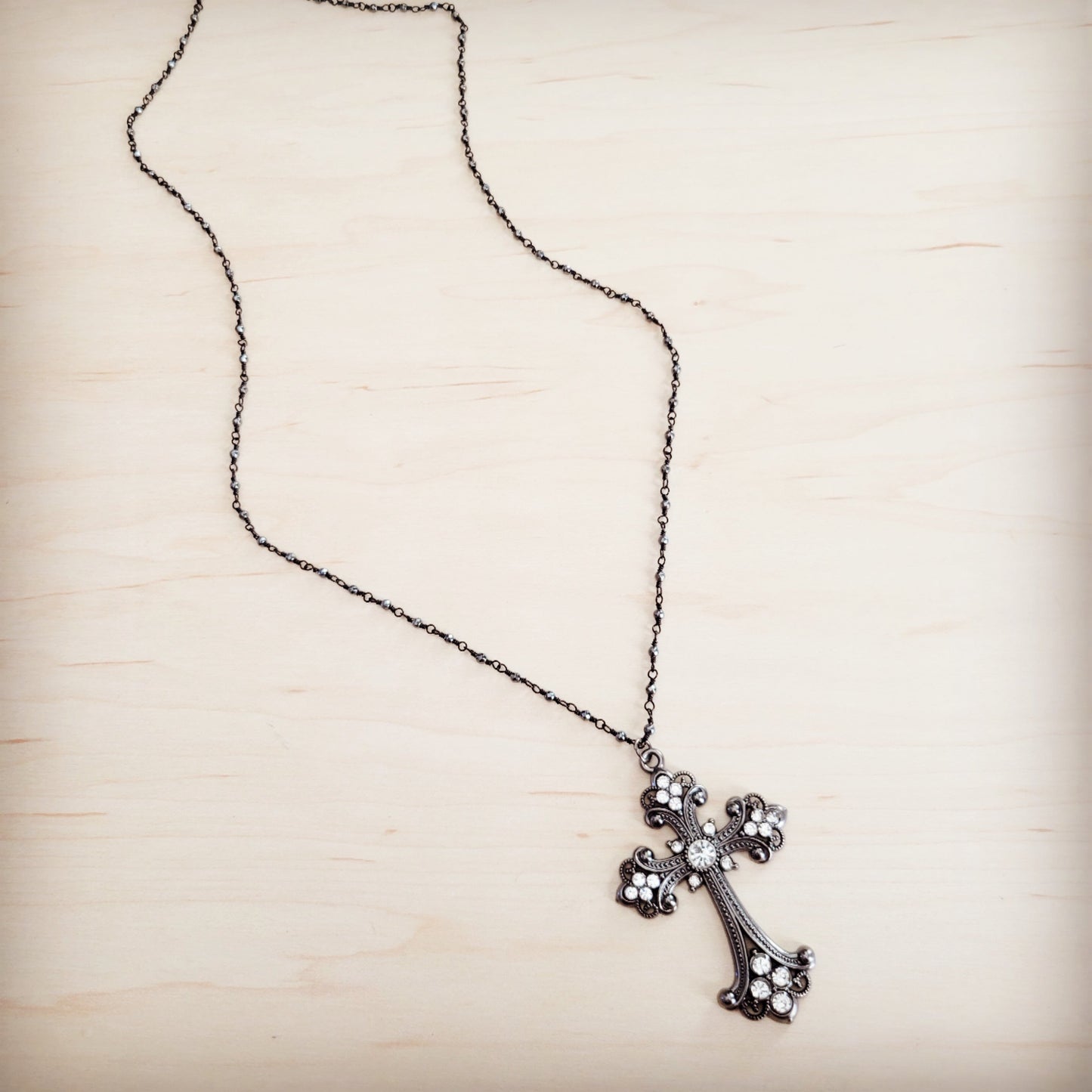 **Victorian Gilded Filigree Cross Necklace 257ly