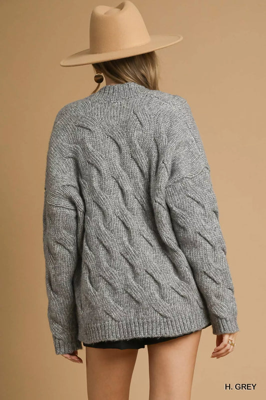 Umgee Chunky Cable Knit Open Front Cardigan