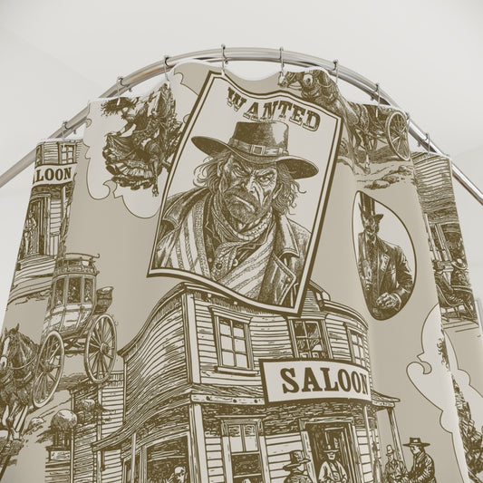 Vintage Old West Shower Curtain, Wild West Decor, Cowboy Theme Bathroom, Unique Gift for Ranch House, Saloon Wall Art
