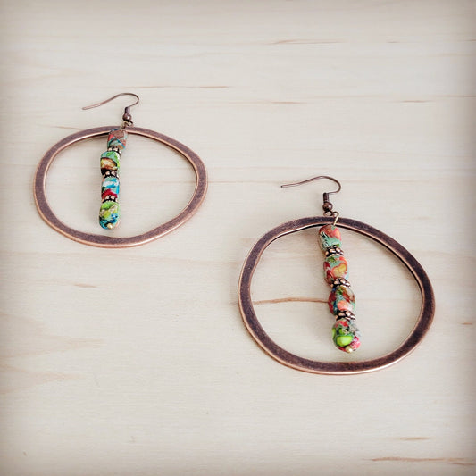 Western Copper Hoop Earrings w/ Multi Regalite 100i