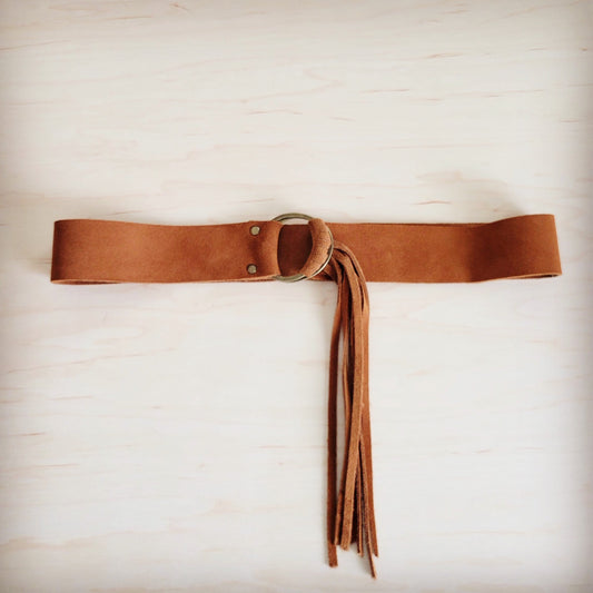 Suede Leather Belt with Leather Fringe Closure 908r