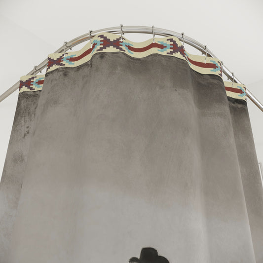 Western Cowboy Shower Curtain — Vintage Silhouette Bathroom Decor with Southwestern Border