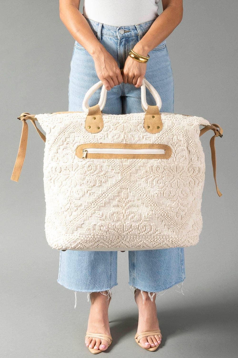 Cream Vintage Inspired Textured Tote