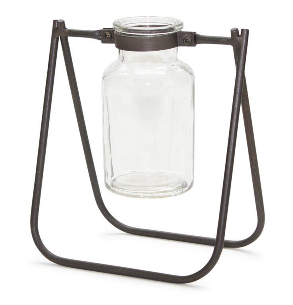 Set of 2 Hanging Glass Jar Vase Set with Metal Stand