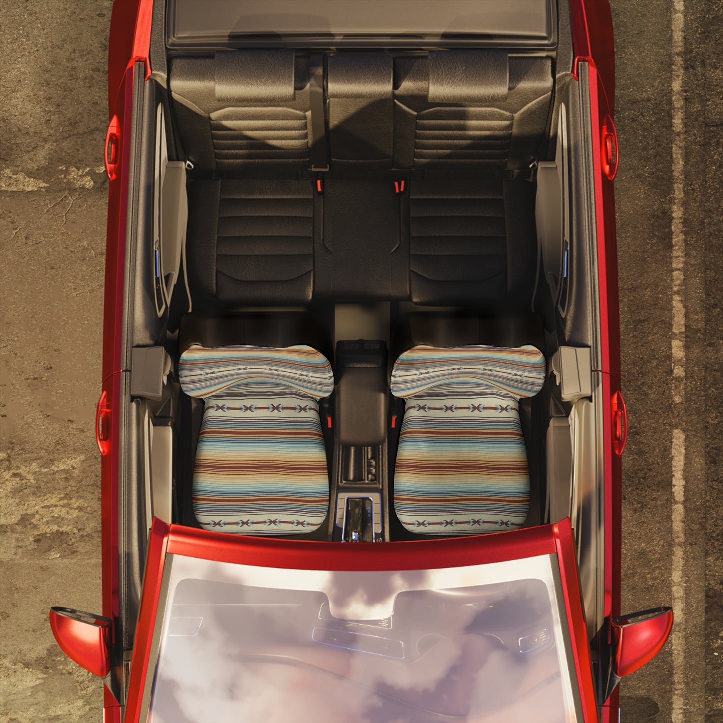 Southwestern Stripe Car Seat Covers — Boho Serape Pattern Polyester Seat Protector