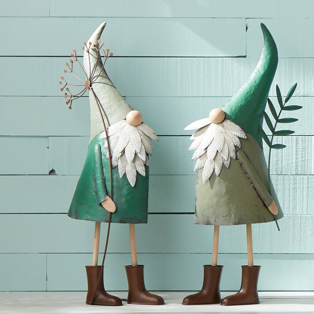 Set of 2 Iron Garden Gnomes with Flowers