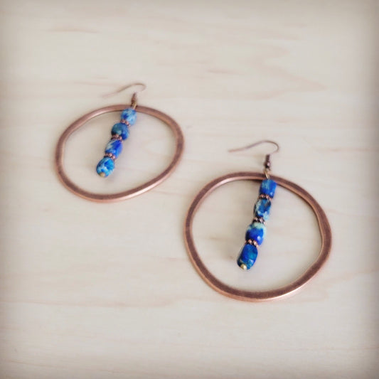 Western Copper Hoop Earrings w/ Denim Regalite 100c