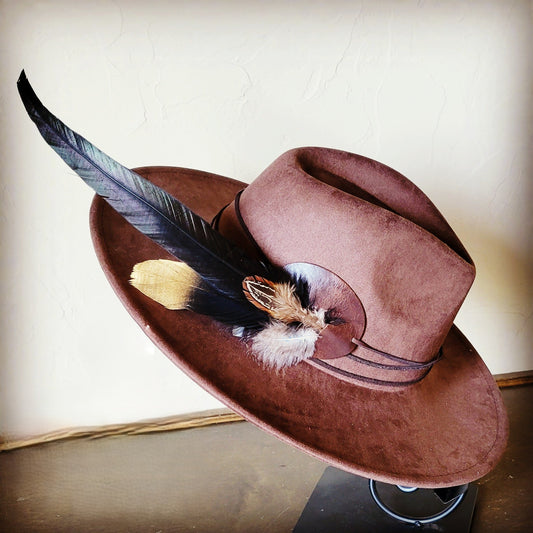 **Boho Western Hat w/ Choice of Feather Hat Band-Brown 982d