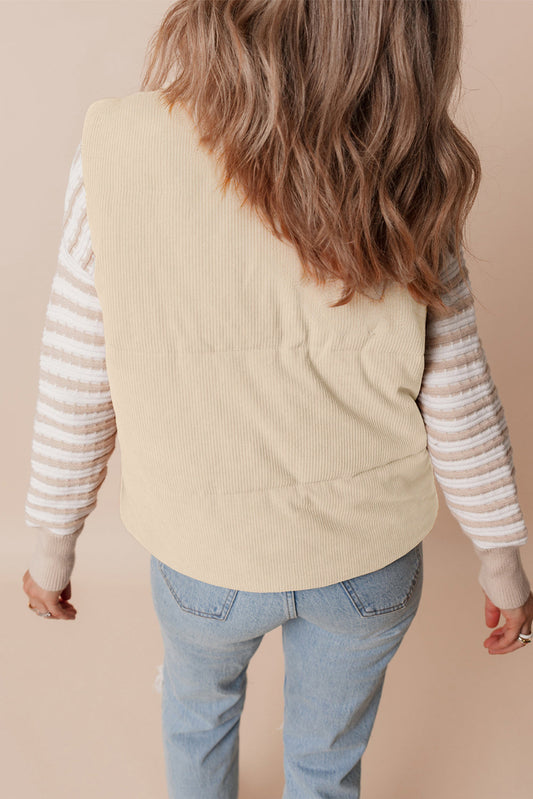 Scottie Solid Color Corduroy Puffer Vest Coat - Beige