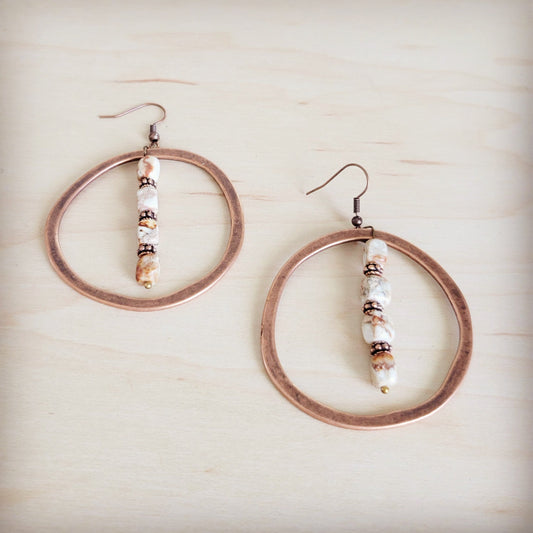 Western Copper Hoop Earrings w/ Sandstone Regalite 100d