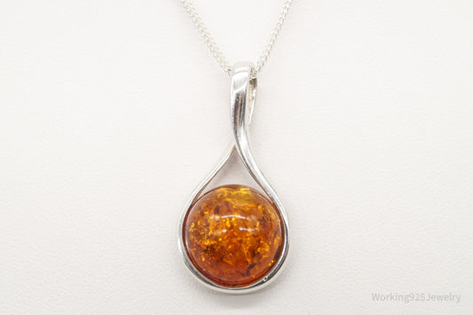 Vintage Large Amber Sterling Silver Adjustable Chain Necklace