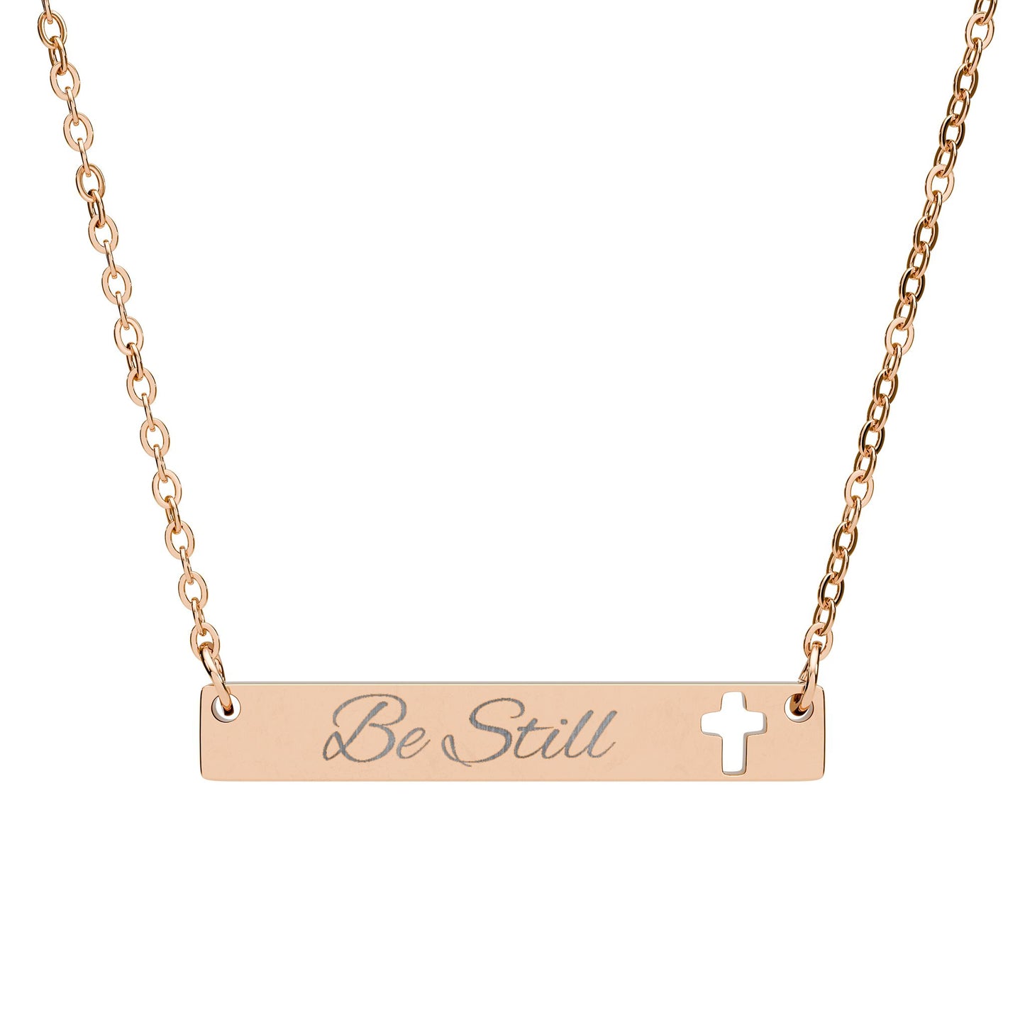 Be Still Engraved Cutout Cross Bar Necklace - 'Be Still' Inspirational Jewelry
