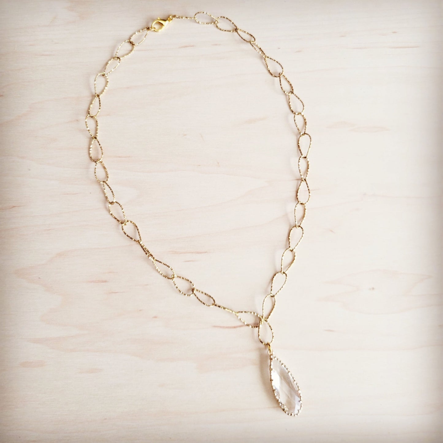 Gold Layering Chain Necklace w/ Boho Luxe Teardrop Pendant 257kp