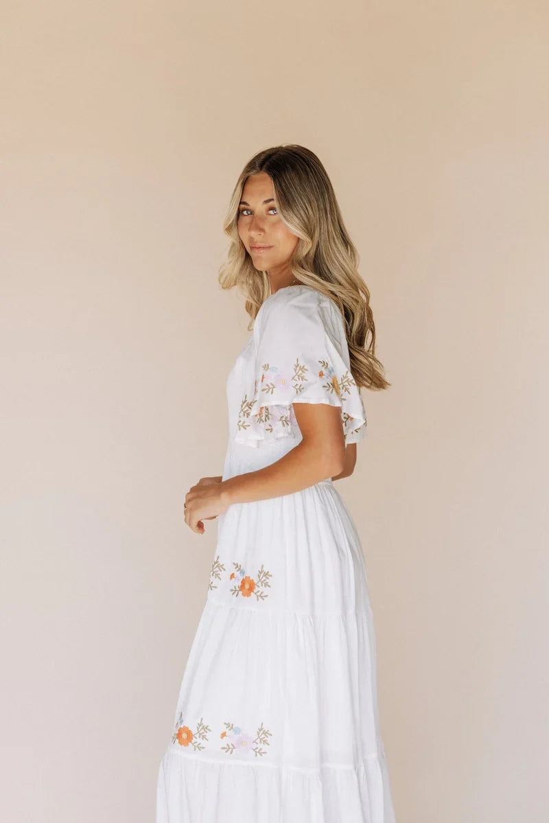 Sicily Embroidered Midi Dress - Sz Large Only