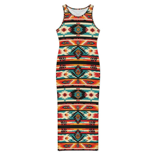 Baha Ranch Santa Fe Sleeveless Bodycon Side Slit Western Maxi Long Dress