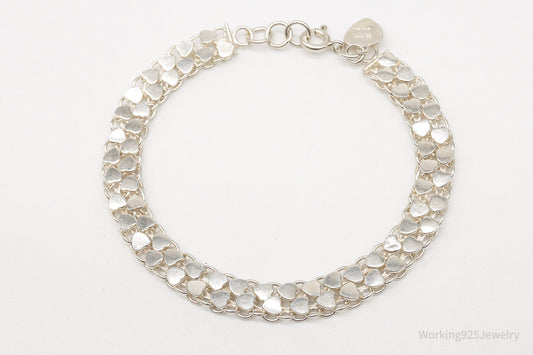 Vintage Hearts Mesh Chain Link Silver Bracelet