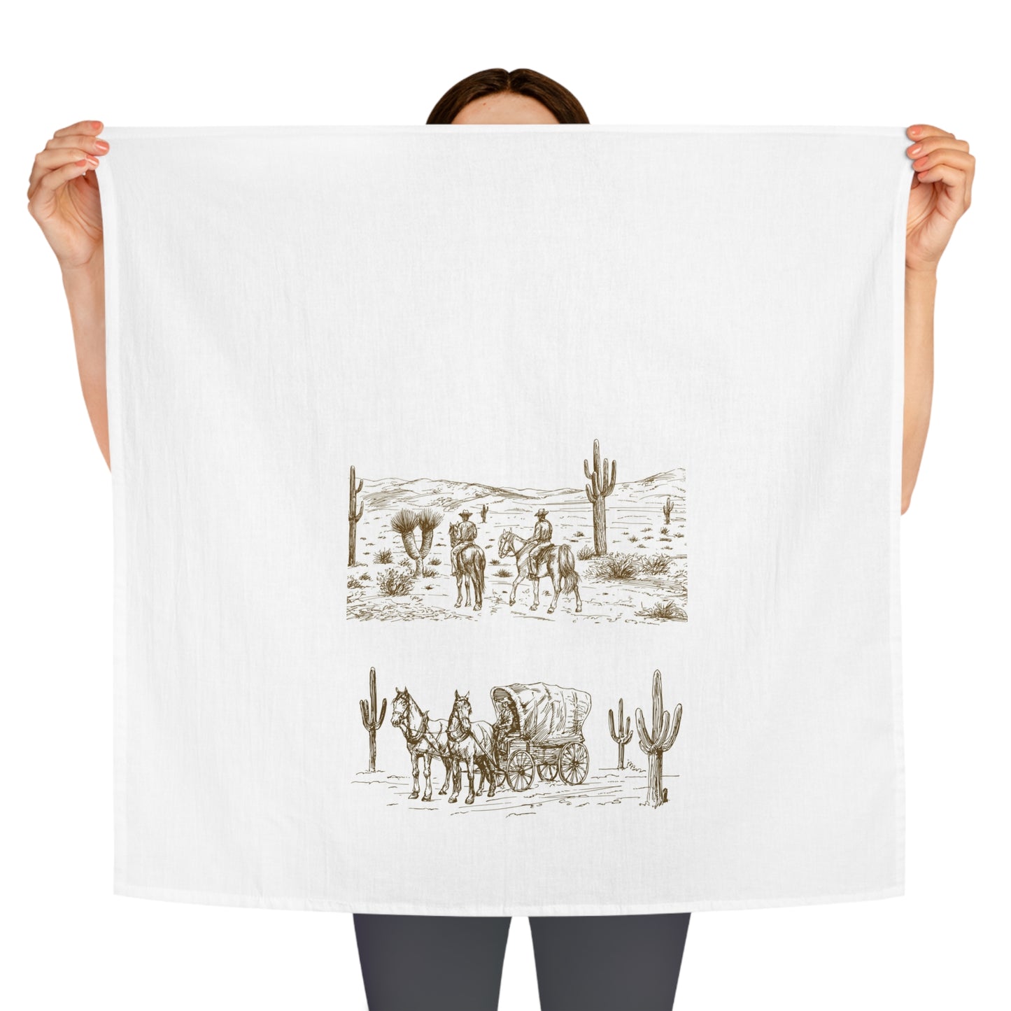 Rustic Western Tea Towel - Vintage Cowboy & Wagon Design