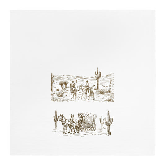 Rustic Western Tea Towel - Vintage Cowboy & Wagon Design