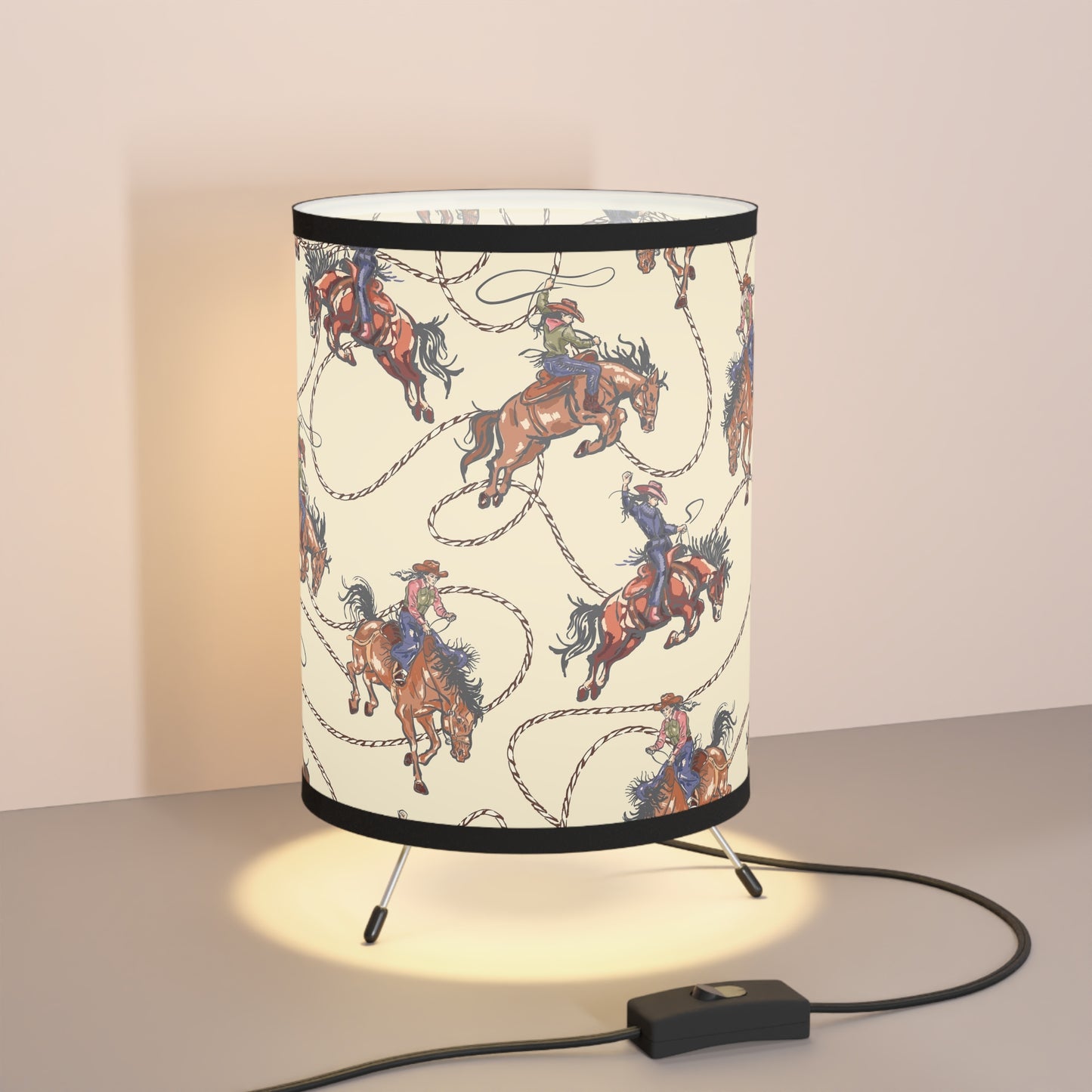Western Cowboy Tripod Lamp with High-Res Printed Shade