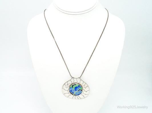 RARE Vintage 1970s Modernist Caren Sterling Silver Enamel Necklace