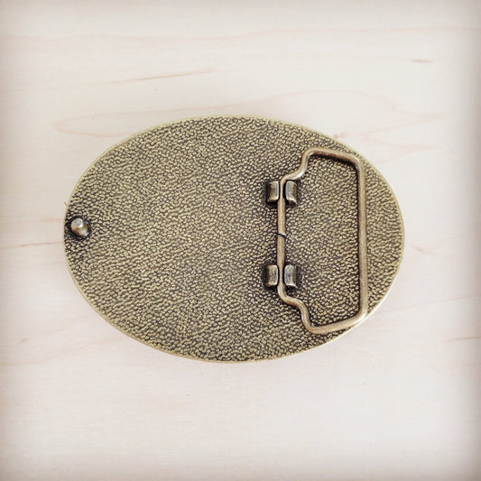 Rope Edge Leather Belt Buckle w/ Orange Regalite Slab 908k