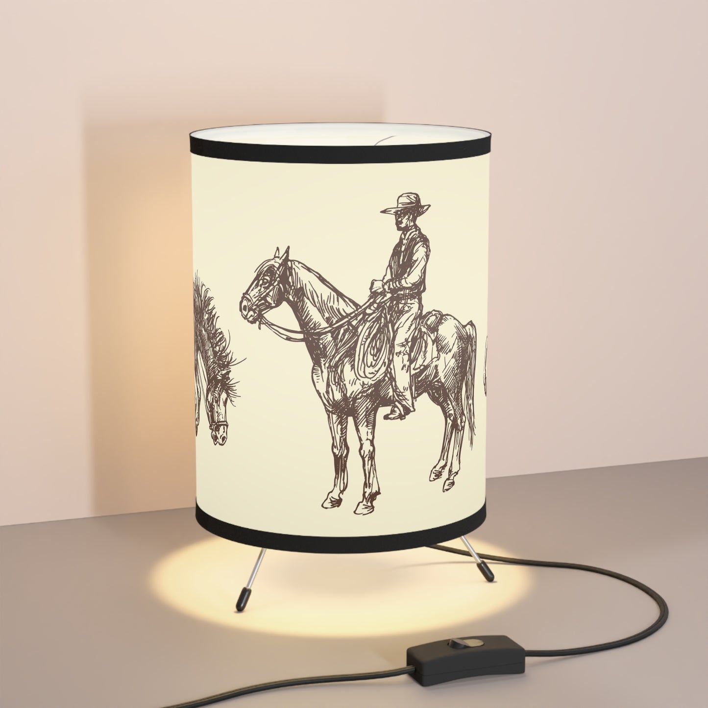 Western Cowboy Tripod Lamp with High-Res Shade