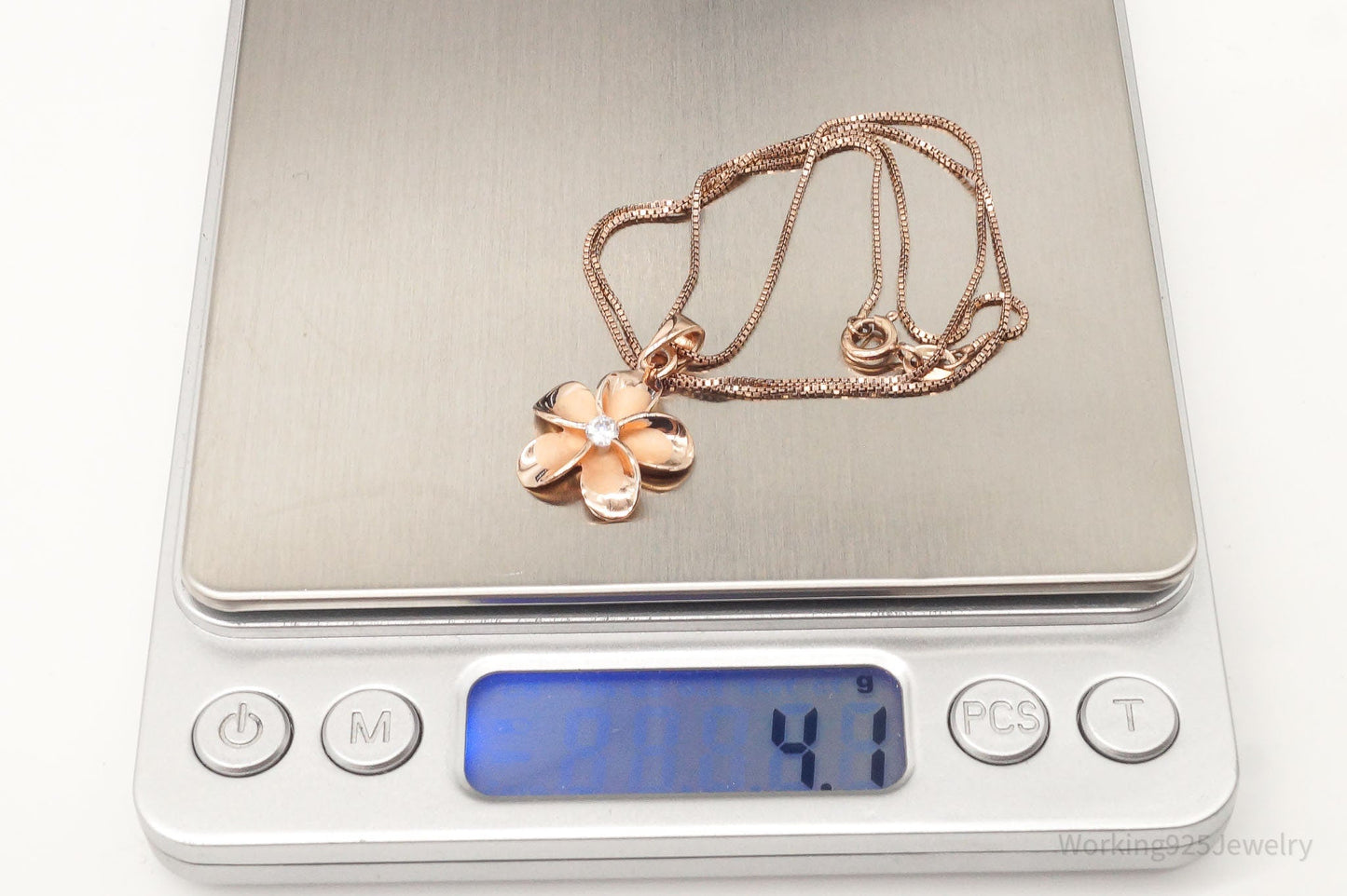 Vintage Cubic Zirconia Rose Gold Vermeil Sterling Silver Flower Necklace