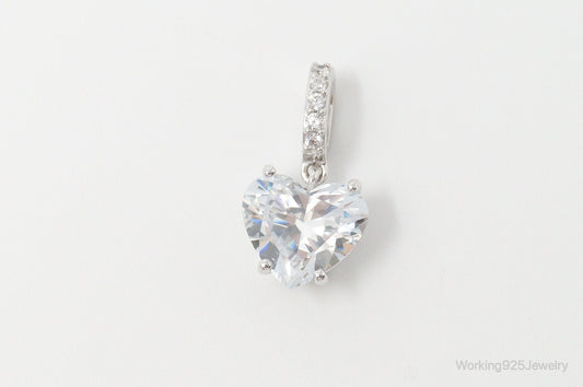 Vintage Heart Cubic Zirconia Sterling Silver Necklace Pendant