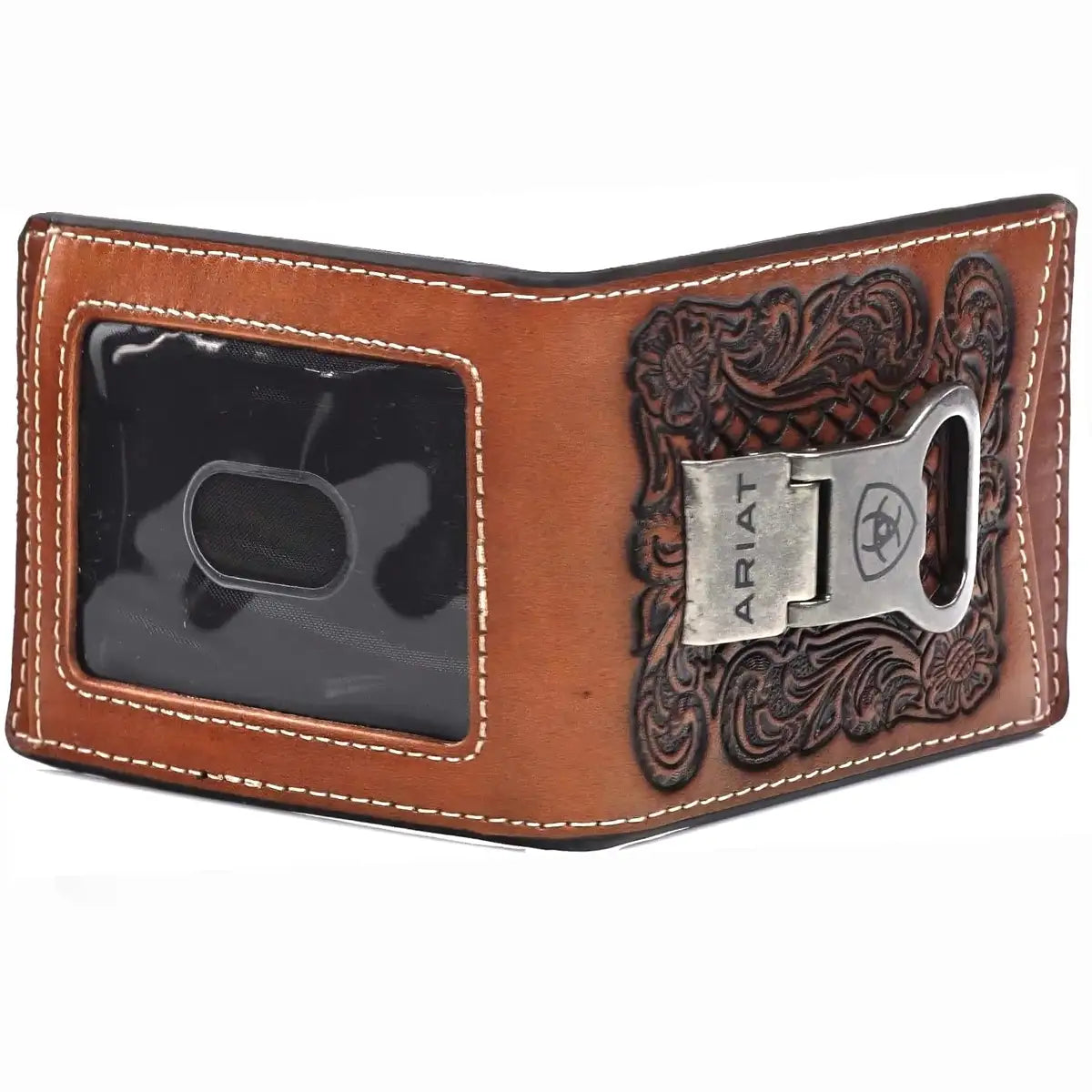 Ariat Embossesd Floral Basketweave - Men's Bi-Fold Money Clip Wallet
