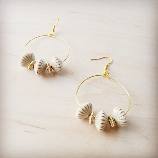 **Golden Shell Beaded Hoop Earrings 219cw