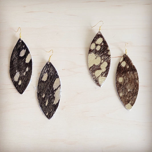 **Narrow Leather Oval Earrings-Mixed Metallic Hair-on-Hide 208x