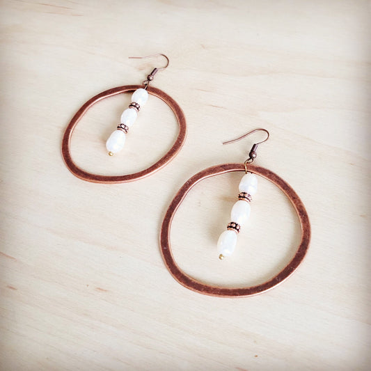 Western Copper Hoop Earrings w/ Genuine Freshwater Pearls 200bq