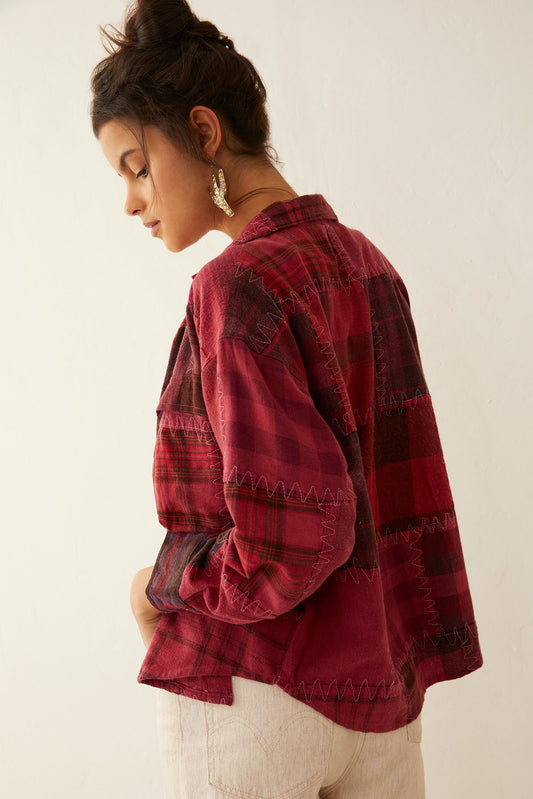 Emma Dawn Patchwork Shacket in Red