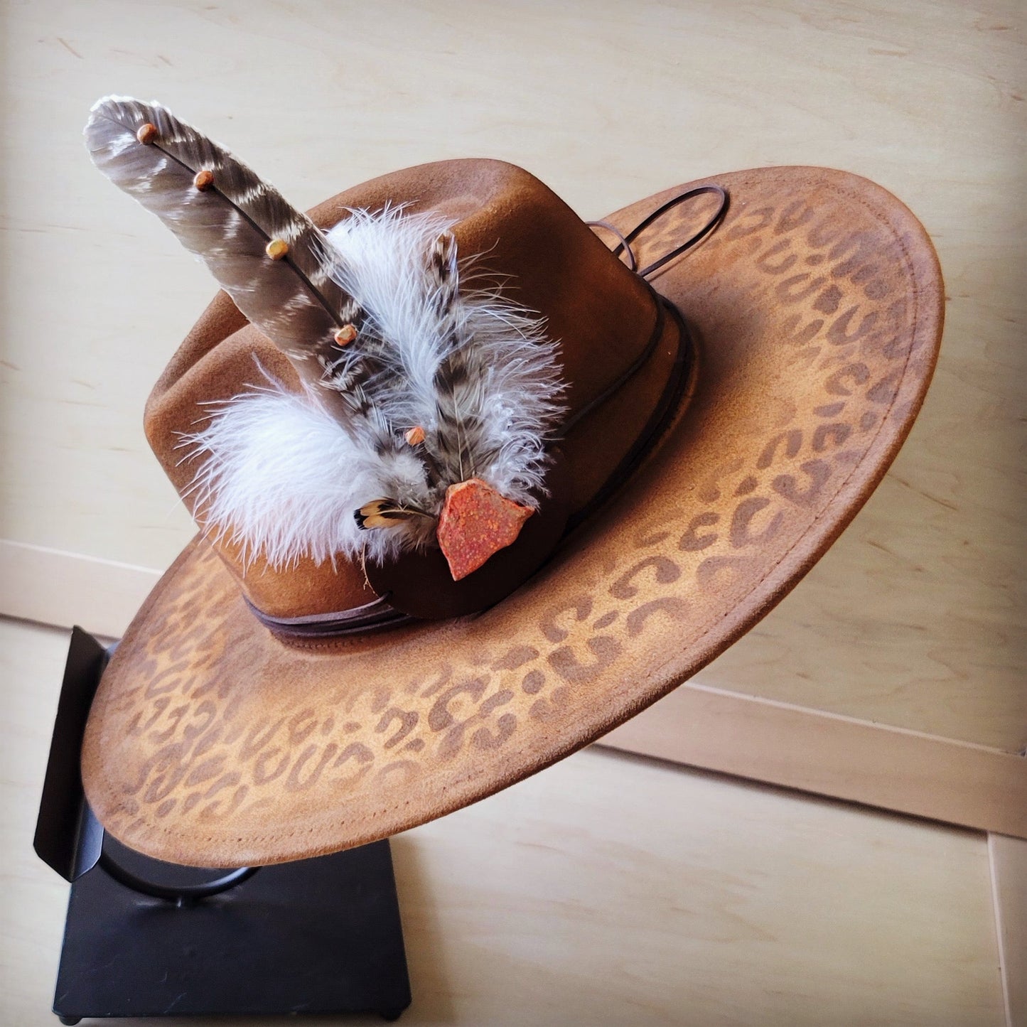 Orange Regalite Stone Feather & Leather Hat Band Only 954x