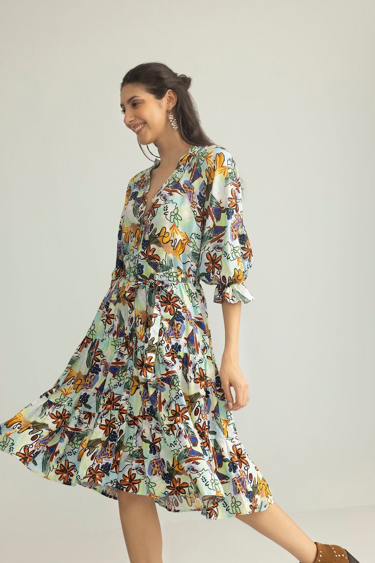 ArtHaus Garden Shirt Dress in Coral Bloom