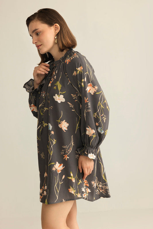 Wildflower Whisper Mini Dress in Dusk Grey